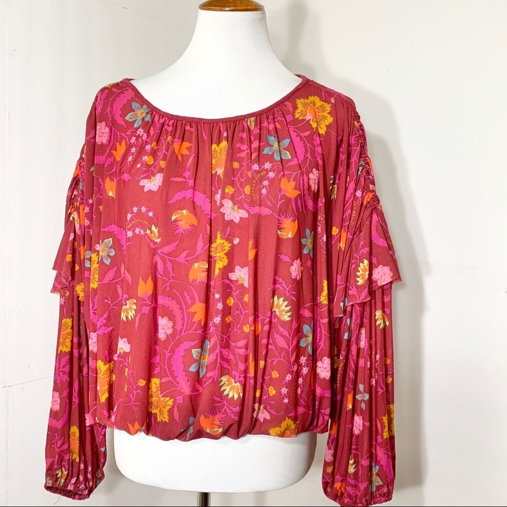 SOLD-Free People Floral Draped Peasant Blouse - Picture 7 of 10